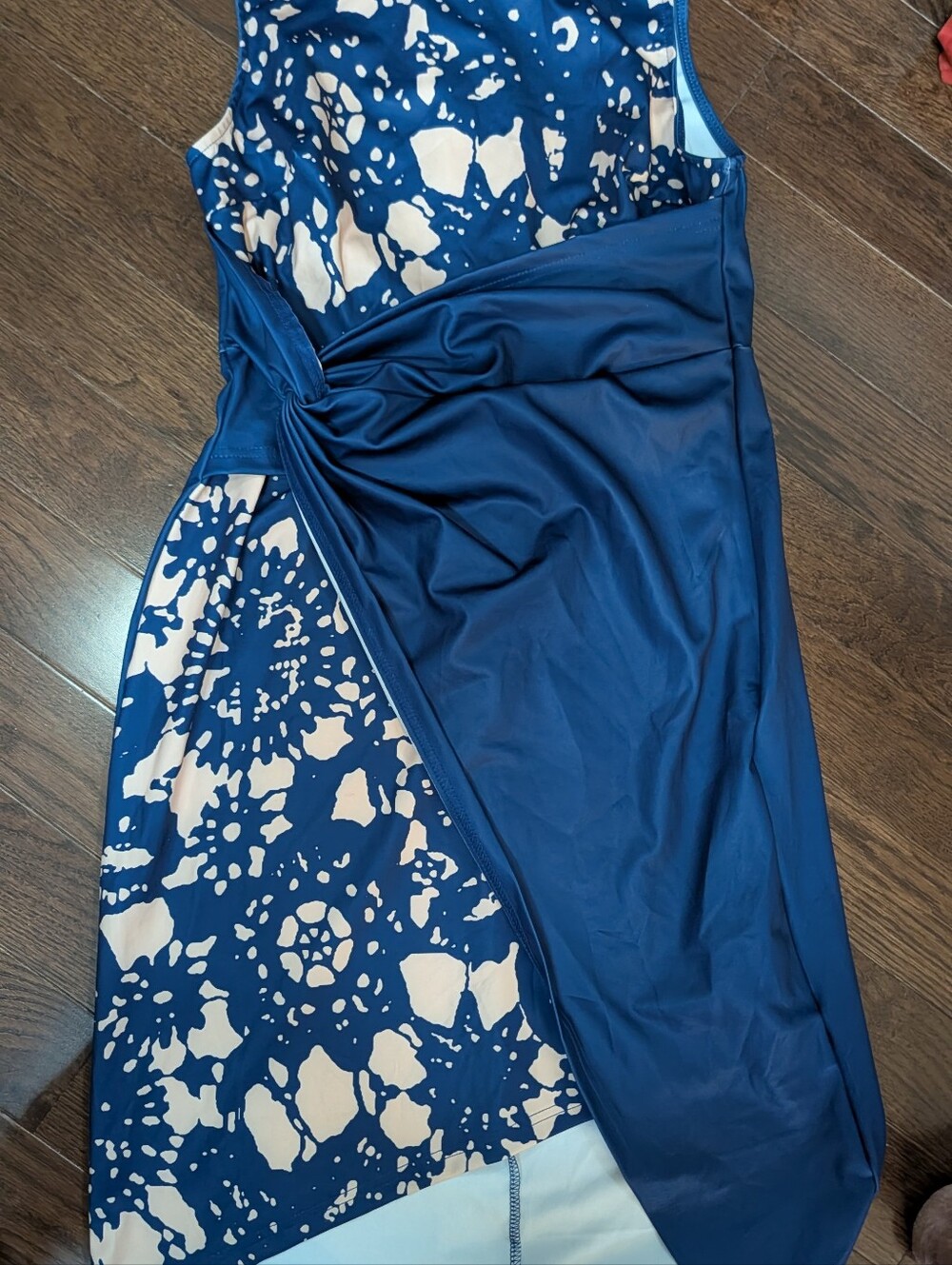Blue & Cream Sleeveless Wrap-Detail Dress